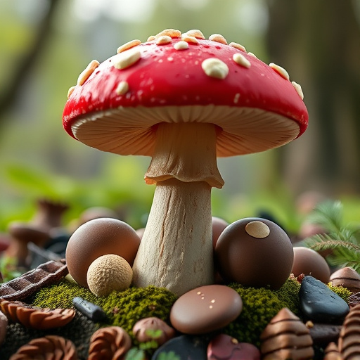 Magic Mushroom Chocolates with Nature Background