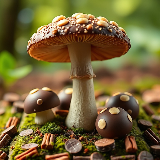 Magic Mushroom Chocolates with Nature Background