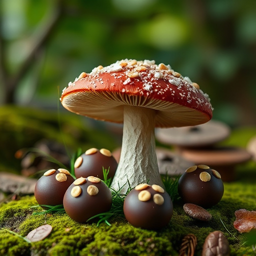 Magic Mushroom Chocolates with Nature Background