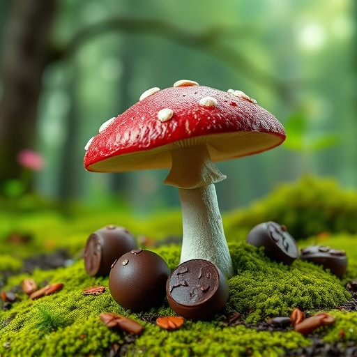 Magic Mushroom Chocolates with Nature Background