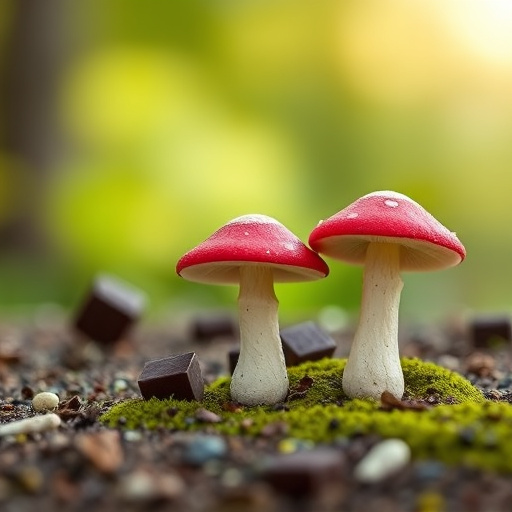 Magic Mushroom Chocolates with Nature Background