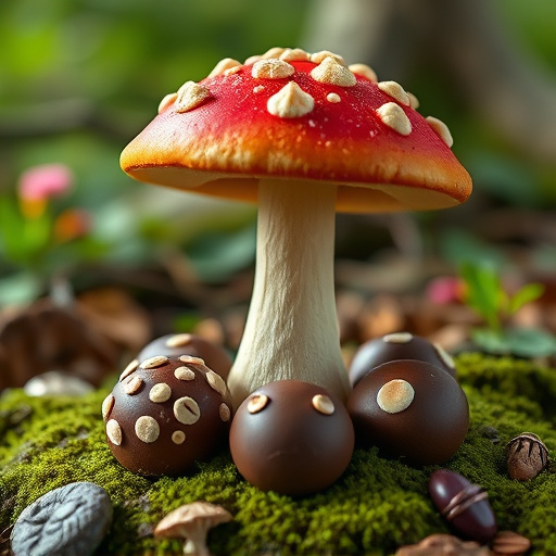 Magic Mushroom Chocolates with Nature Background