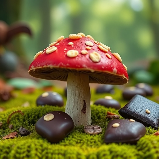 Magic Mushroom Chocolates with Nature Background