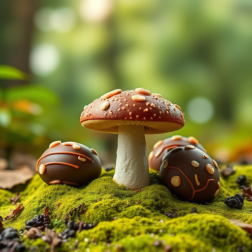 Magic Mushroom Chocolates with Nature Background