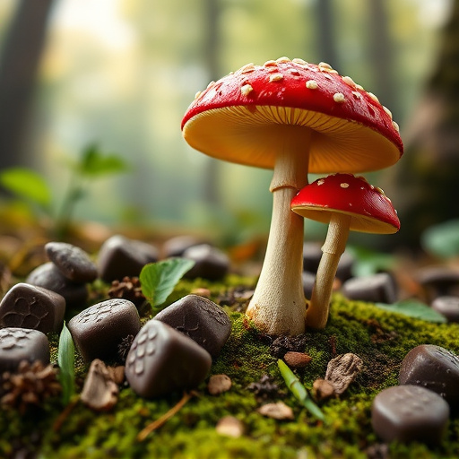 Magic Mushroom Chocolates with Nature Background