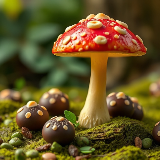 Magic Mushroom Chocolates with Nature Background