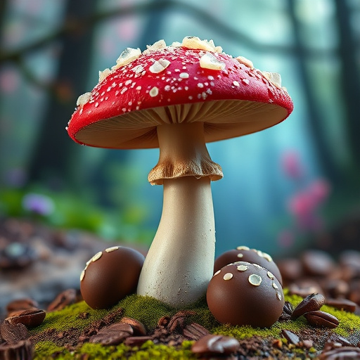 Magic Mushroom Chocolates with Nature Background