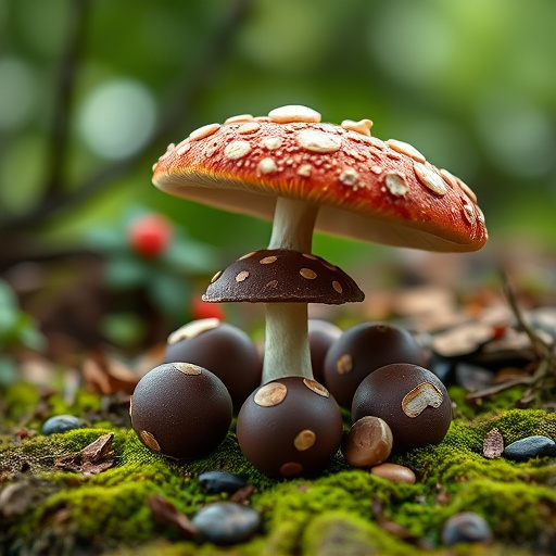 Magic Mushroom Chocolates with Nature Background