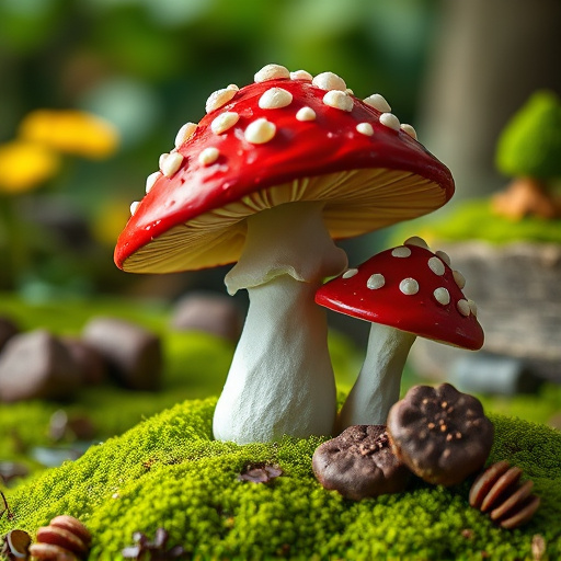 Magic Mushroom Chocolates with Nature Background