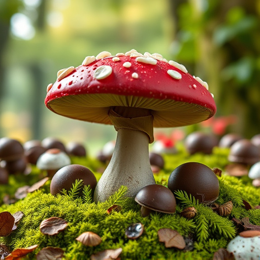 Magic Mushroom Chocolates with Nature Background