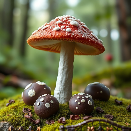 Magic Mushroom Chocolates with Nature Background