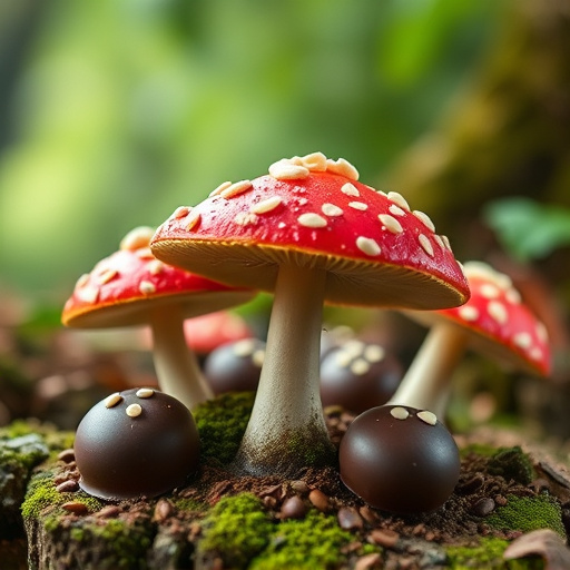 Magic Mushroom Chocolates with Nature Background