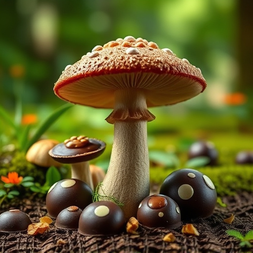 Magic Mushroom Chocolates with Nature Background