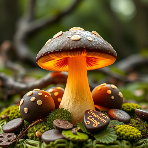 Magic Mushroom Chocolates with Nature Background