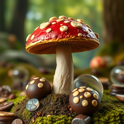 Magic Mushroom Chocolates with Nature Background