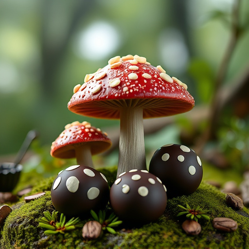 Magic Mushroom Chocolates with Nature Background