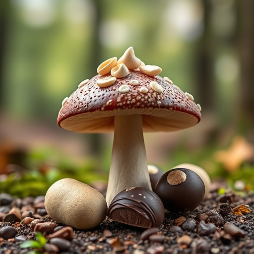 Magic Mushroom Chocolates with Nature Background