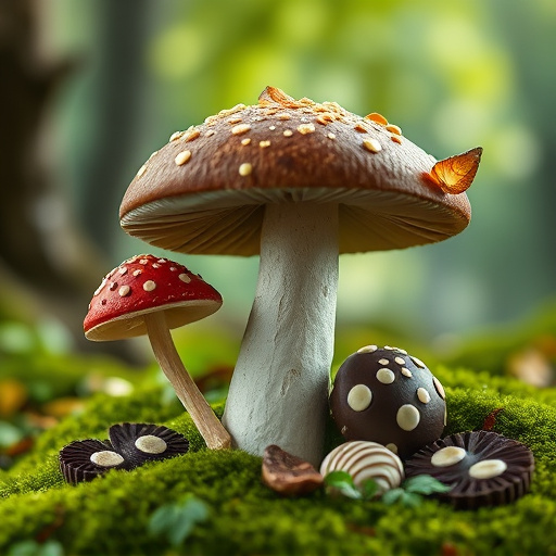 Magic Mushroom Chocolates with Nature Background