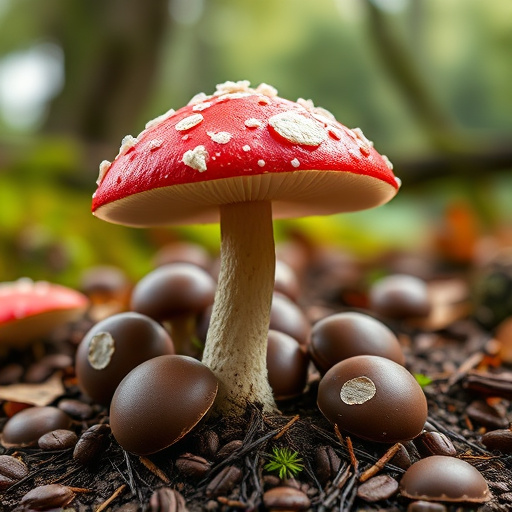 Magic Mushroom Chocolates with Nature Background