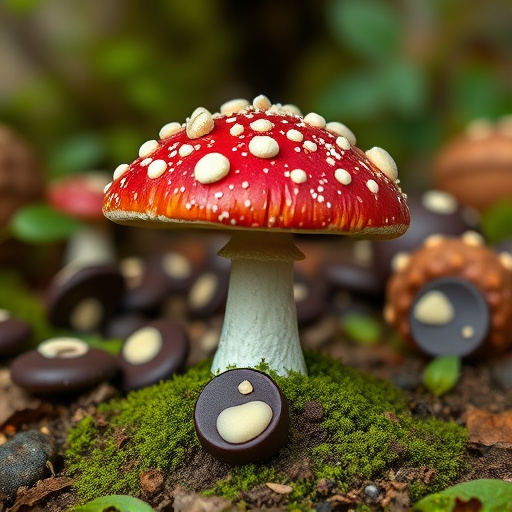 Magic Mushroom Chocolates with Nature Background