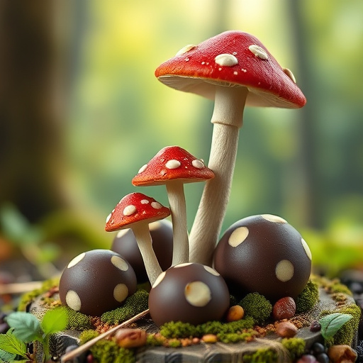 Magic Mushroom Chocolates with Nature Background