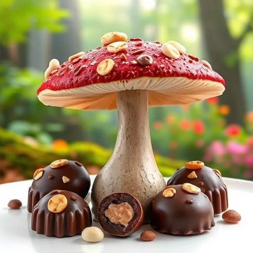 Magic Mushroom Chocolates with Nature Background
