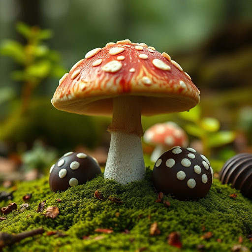 Magic Mushroom Chocolates with Nature Background