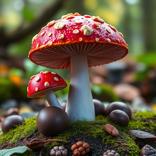 Magic Mushroom Chocolates with Nature Background