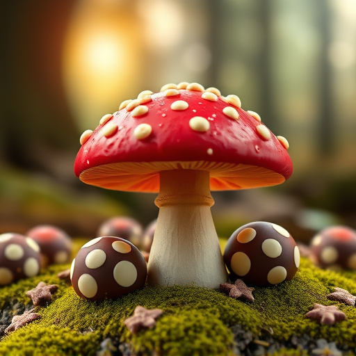 Magic Mushroom Chocolates with Nature Background