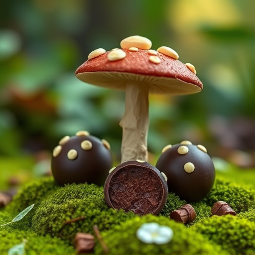 Magic Mushroom Chocolates with Nature Background