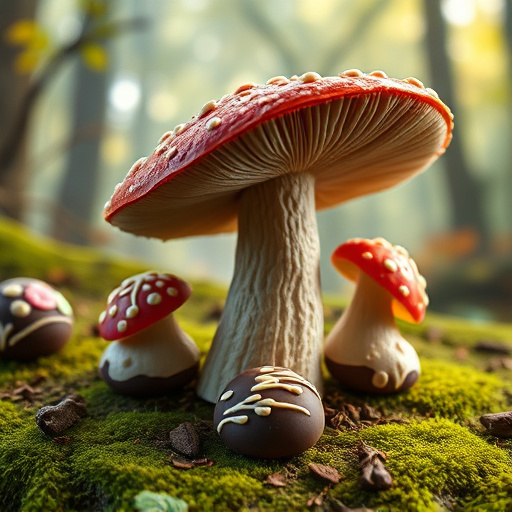 Magic Mushroom Chocolates with Nature Background