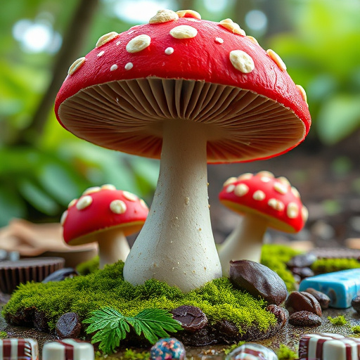 Magic Mushroom Chocolates with Nature Background