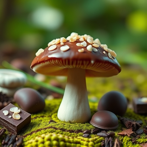 Magic Mushroom Chocolates with Nature Background
