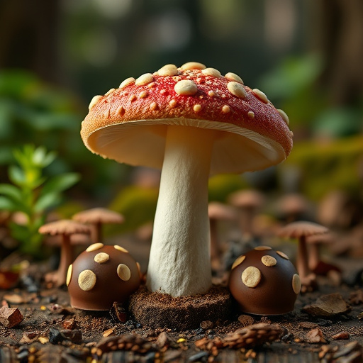 Magic Mushroom Chocolates with Nature Background
