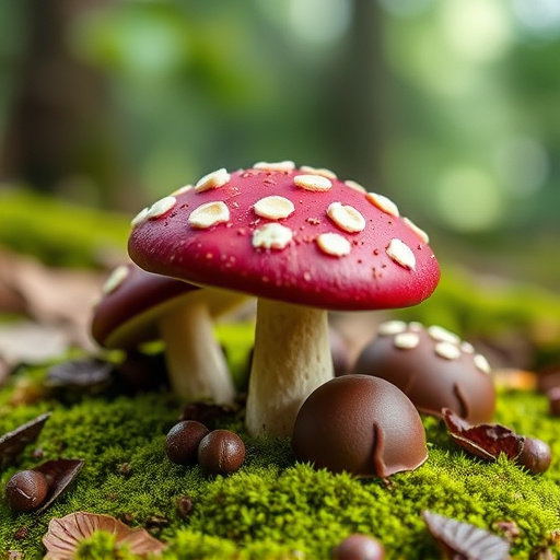 Magic Mushroom Chocolates with Nature Background
