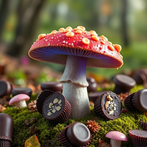 Magic Mushroom Chocolates with Nature Background