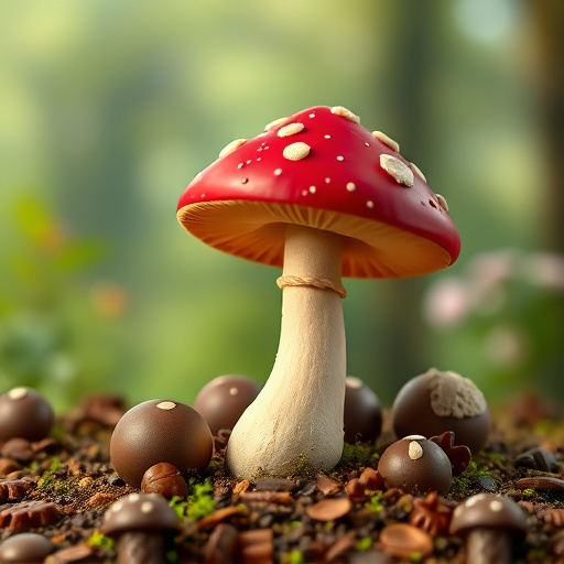 Magic Mushroom Chocolates with Nature Background
