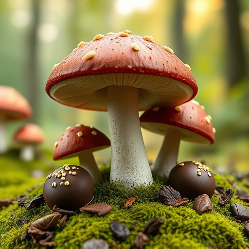 Magic Mushroom Chocolates with Nature Background