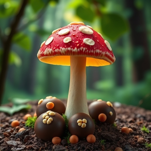 Magic Mushroom Chocolates with Nature Background