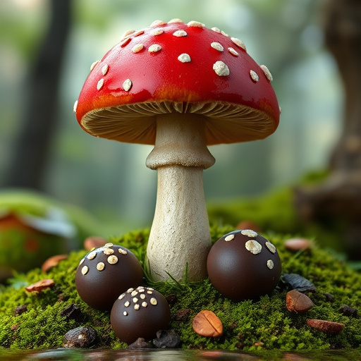 Magic Mushroom Chocolates with Nature Background