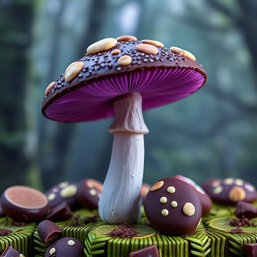 Magic Mushroom Chocolates with Nature Background