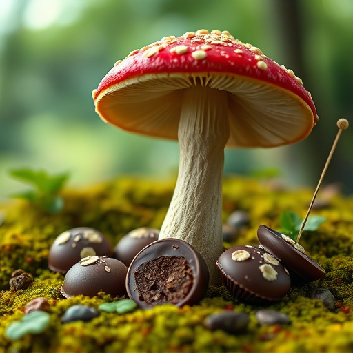 Magic Mushroom Chocolates with Nature Background