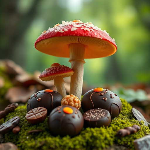 Magic Mushroom Chocolates with Nature Background