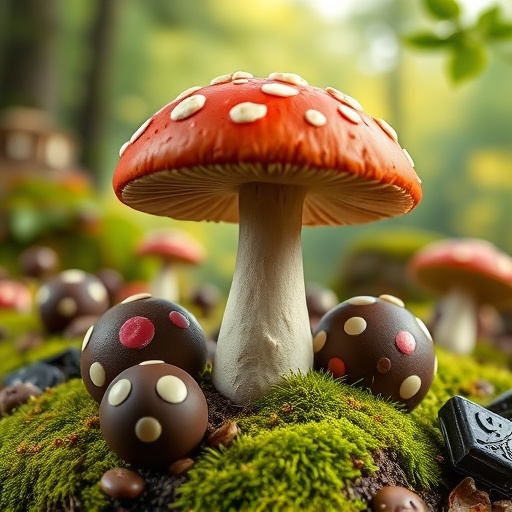 Magic Mushroom Chocolates with Nature Background