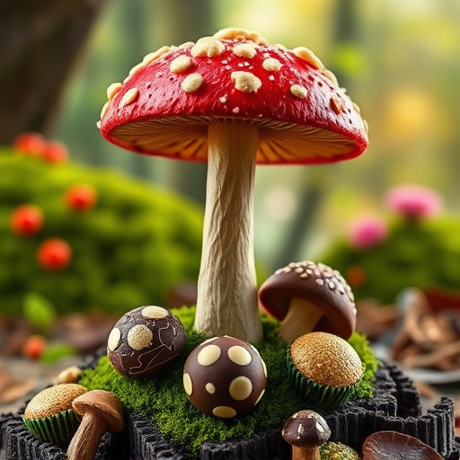 Magic Mushroom Chocolates with Nature Background