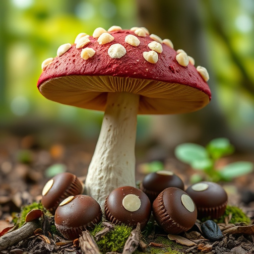 Magic Mushroom Chocolates with Nature Background