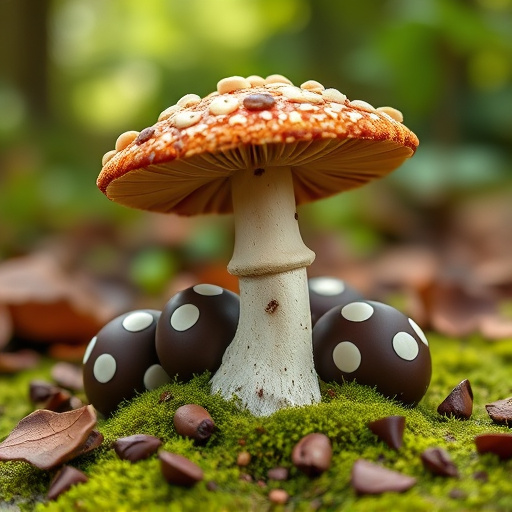 Magic Mushroom Chocolates with Nature Background