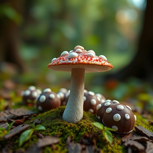 Magic Mushroom Chocolates with Nature Background