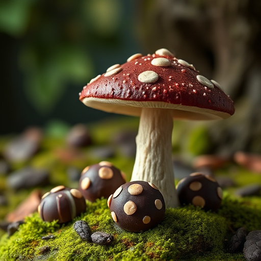 Magic Mushroom Chocolates with Nature Background