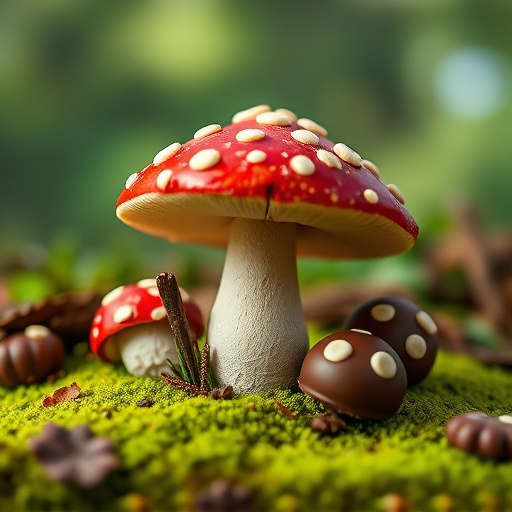 Magic Mushroom Chocolates with Nature Background